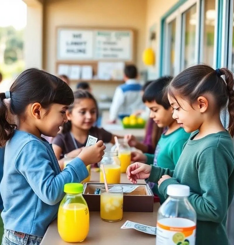 Students running a campus lemonade stand life-skills project